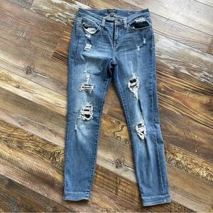 Judy Blue Jeans Womens 9/29 Skinny Fit Distressed Camo Cuff Denim Mid Rise